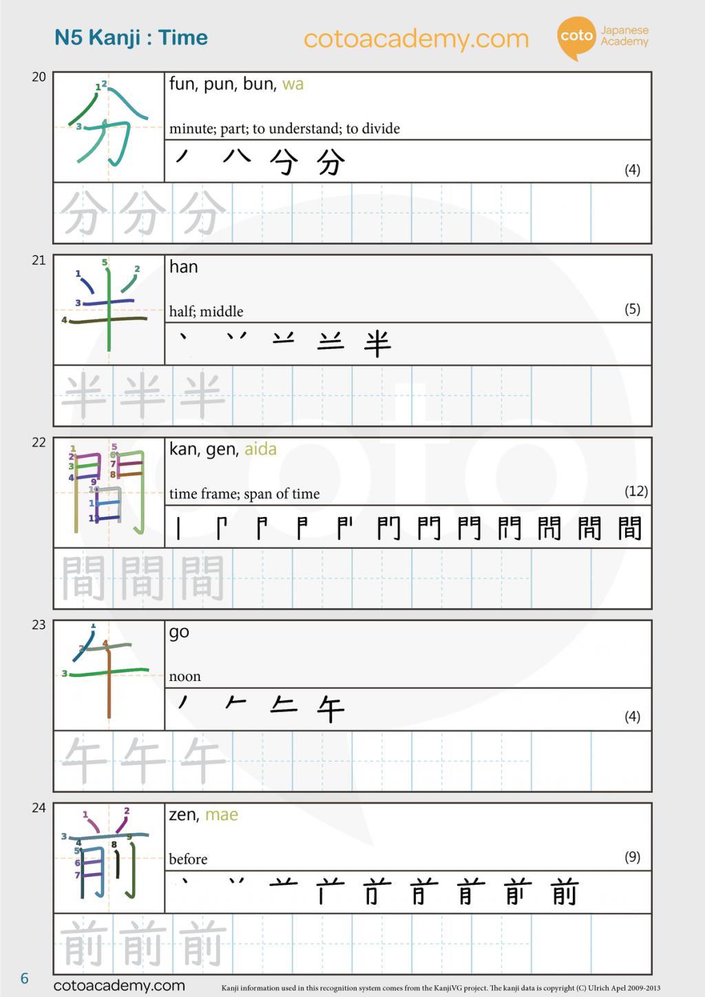 Kanji Practice Worksheet Free Download JLPT N5 Kanji Unit 2 Time
