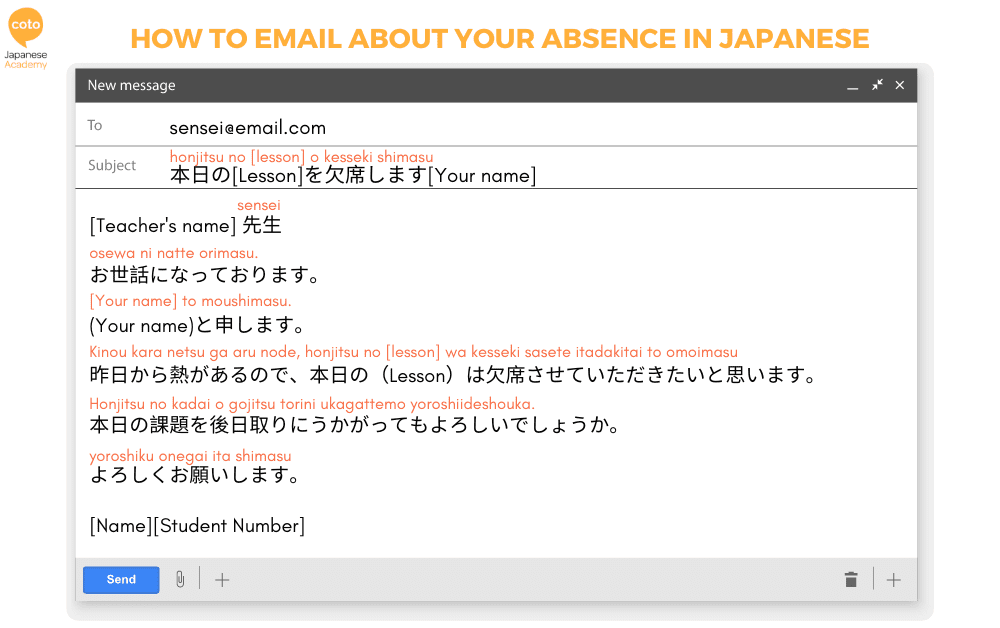 EMAIL for absence not attending class in japanese