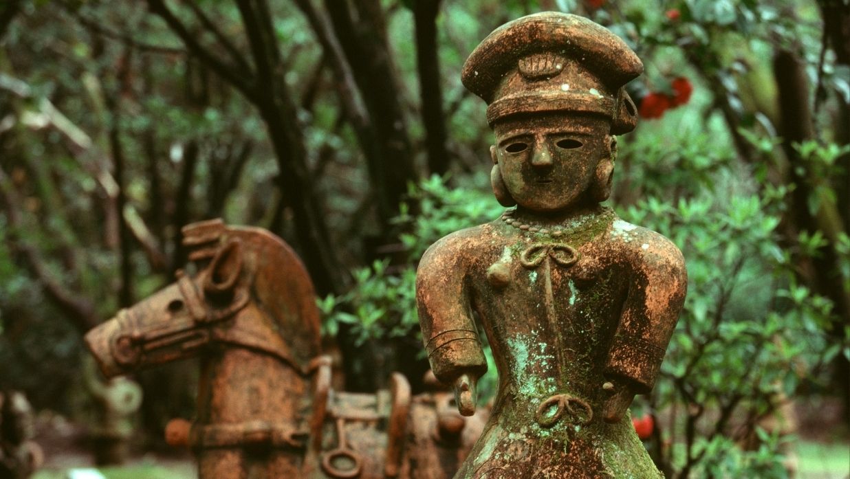 Ancient haniwa man and horse