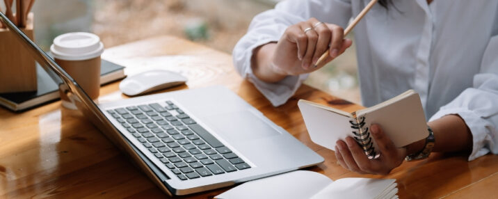 Woman sitting at desk studying