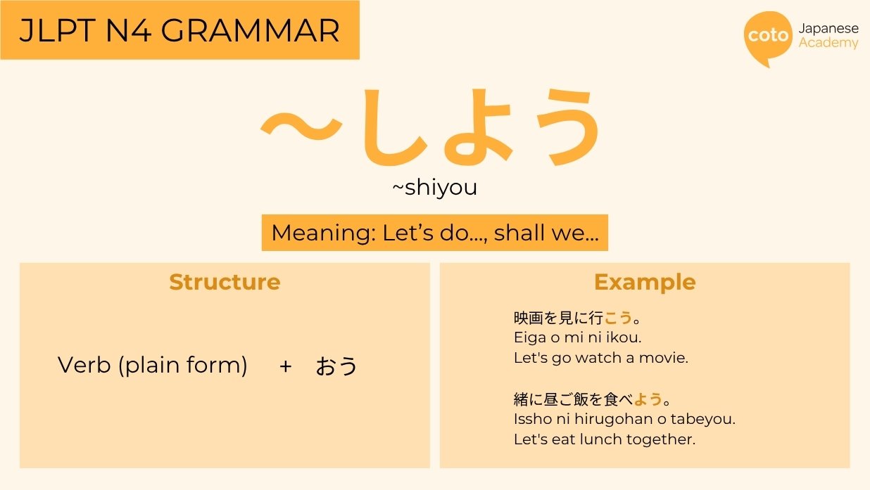 JLPT N4 しよう (shiyou): Grammar, Structure, and Examples
