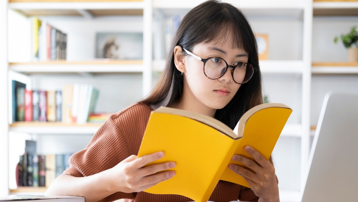 Student studying alone. Self learning.