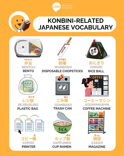 konbini-related japanese vocabulary infographic