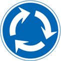 Japanese road sign indicating the roundabout goes in a clockwise direction