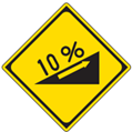 Japanese road sign indicating a steep road will be up ahead