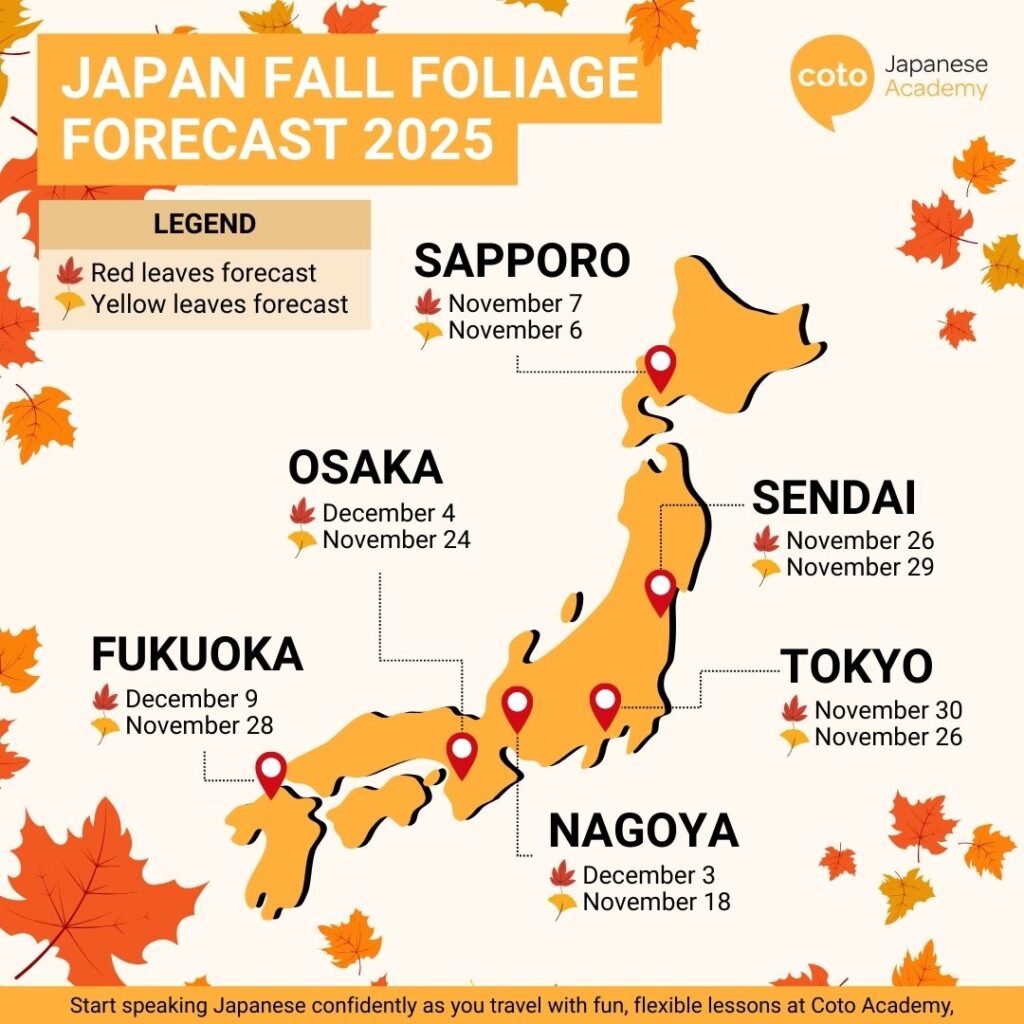 japan autumn foliage forecast 2025 infographic