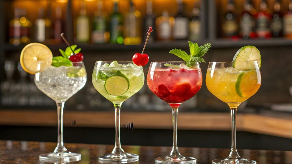 Image of four cocktails on a Tokyo bar