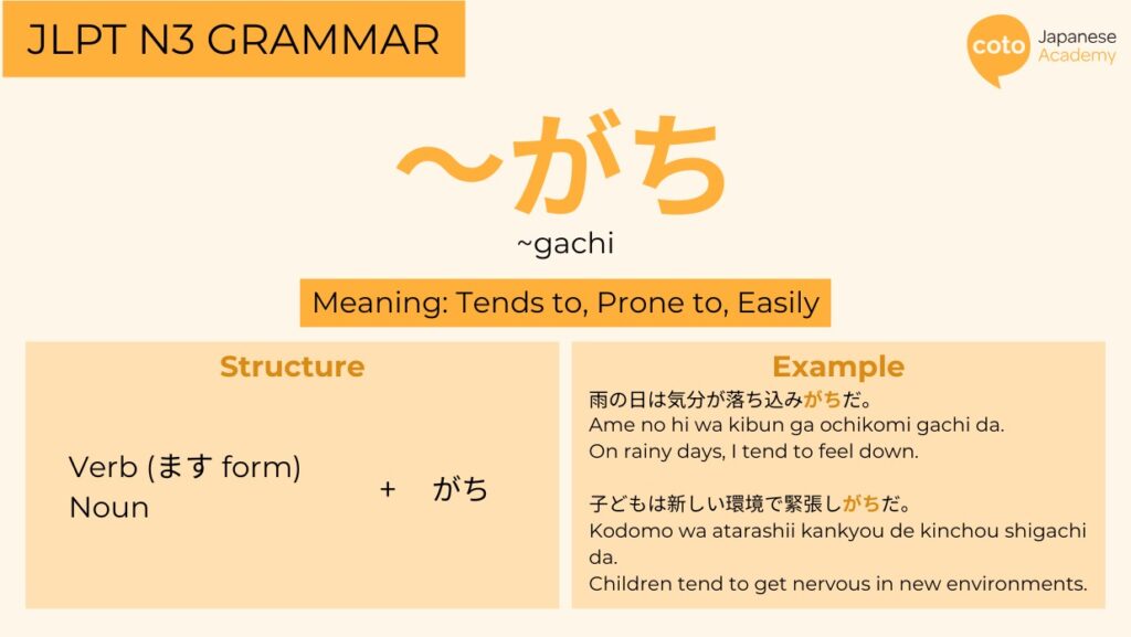 jlpt n3 grammar がち gachi infographic