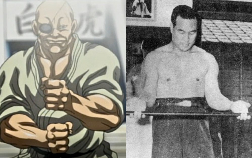 Image displaying how the anime character Doppo Orochi was inspired one of Karate's biggest figures, Masutatsu Oyama.