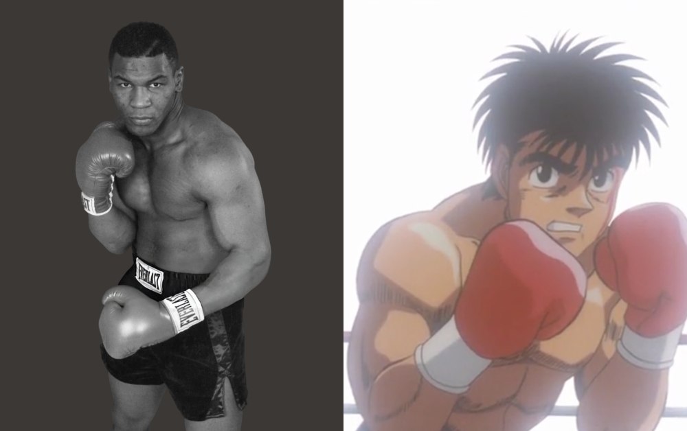 Image showing Mike Tyson and Makunouchi Ippo side-by-side showing how the anime character was inspired by the legendary boxer.