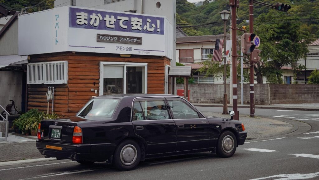 japanese taxi driving by