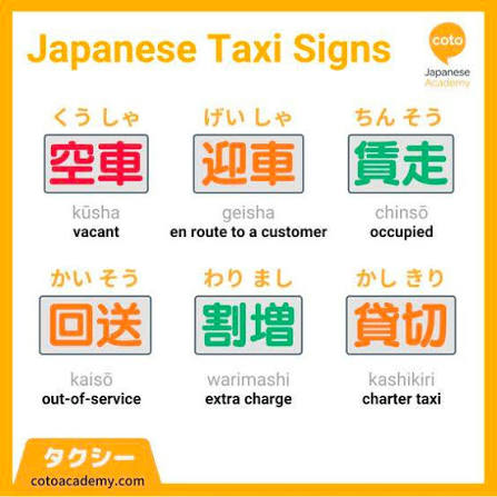 infographic of taxi signs in japan
