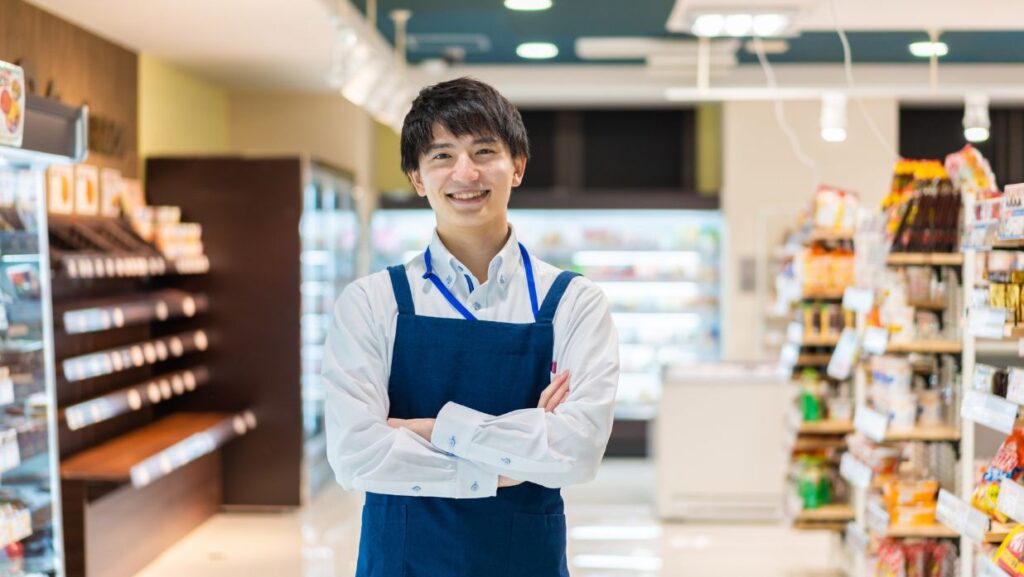 konbini staff in japan smiling