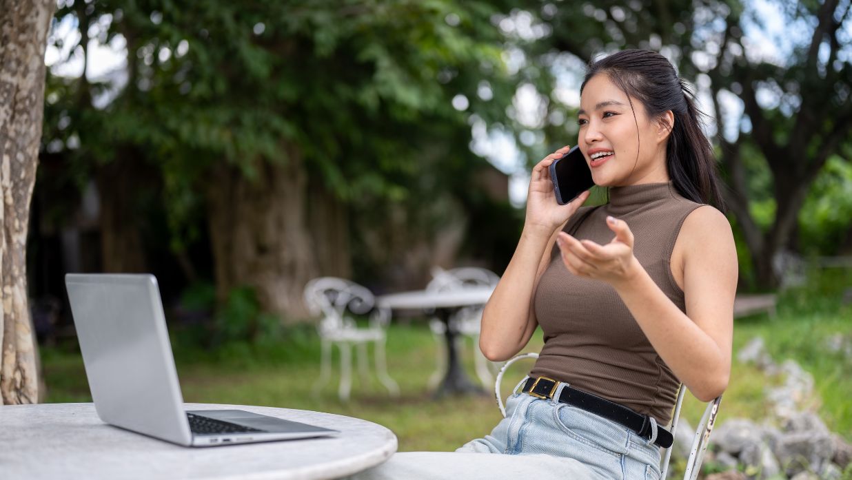 Japanese woman saying what is moshi-moshi